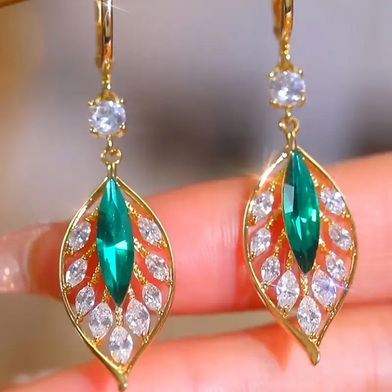 Blue Leaf Zircon Earrings-101